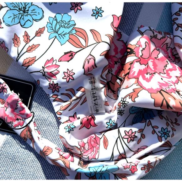 NWT, Zaful, High Waist Bikini Set, Floral Tie-Front Top, Size M - Picture 2 of 9